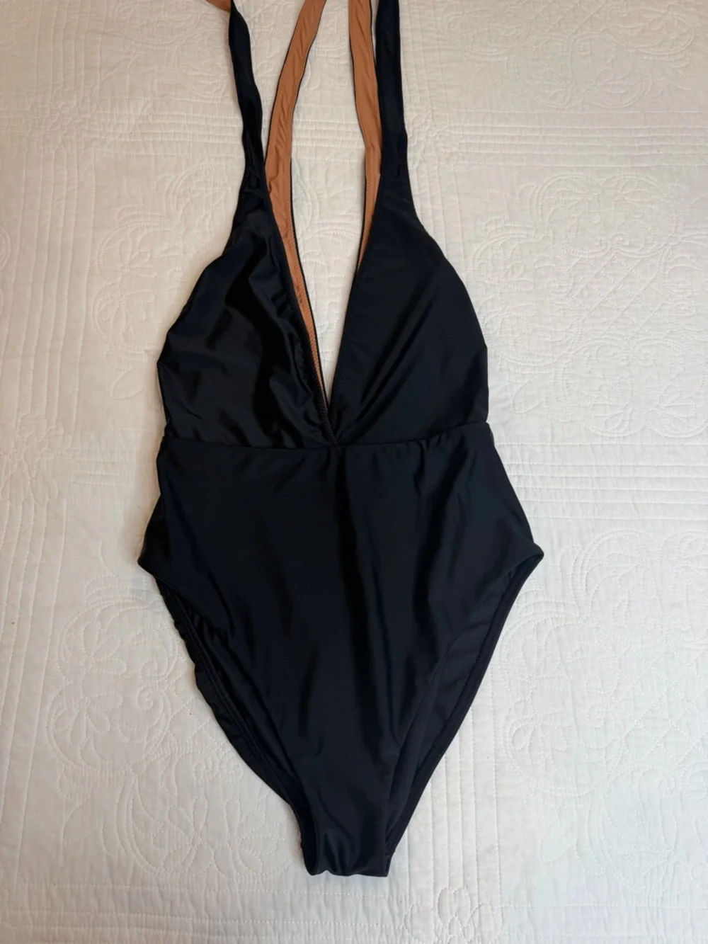 VIX Paula Hermanny Swimwear Black One Piece Swimsuit Womens Large Cut Out Deep V - Picture 1 of 11